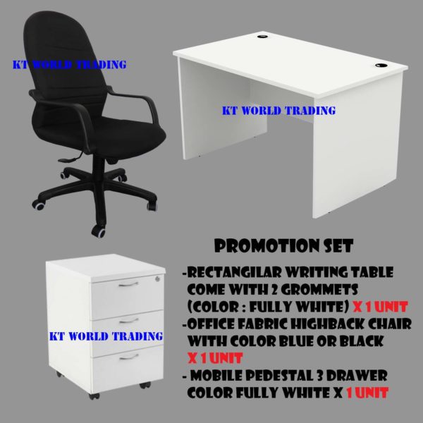 OFFICE FURNITURE SET B - WHITE COLOR office table office chair mobile pedestal 3 drawer Malaysia kuala lumpur shah alam petaling jaya