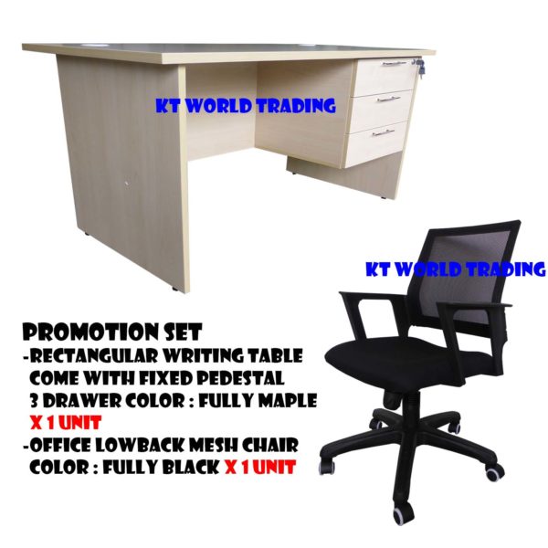 office furniture FURNITURE SET writing table c/w fixed pedestal 3 drawer mesh lowback chair Malaysia petaling jaya shah alam kuala lumpur