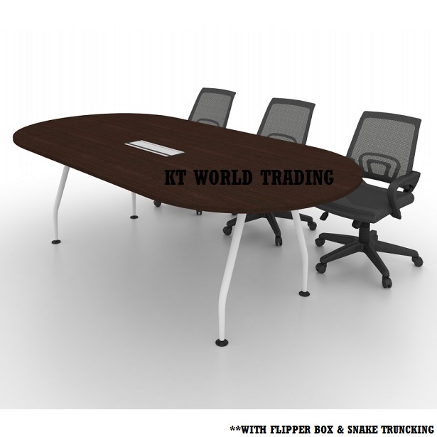 OVAL CONFERENCE TABLE WITH METAL A LEG WALNUT TOP FLIPPER BOX office furniture malaysia kuala lumpur shah alam klang valley